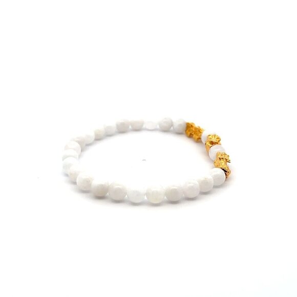 18K Gold Pixiu Double Piyao Money Bag Charm Bracelet Gemstone Moonstone 6mm - Picture 4 of 4